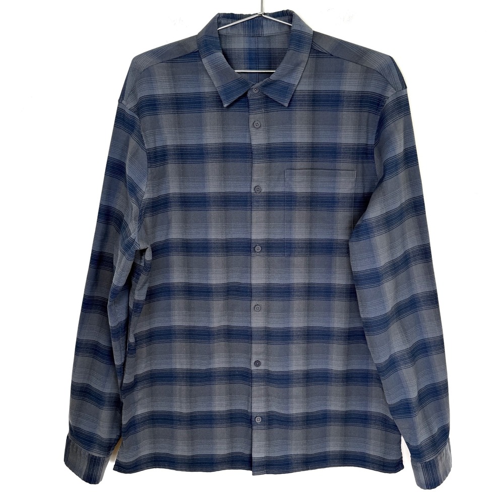 Lululemon XL Masons Peak Flannel Plaid Shirt‎ Blue Grey Casual Button Up